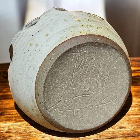 Vintage Stoneware studio Art Pottery Reticulated Candle Holder Signed Heart - Picture 7 of 7